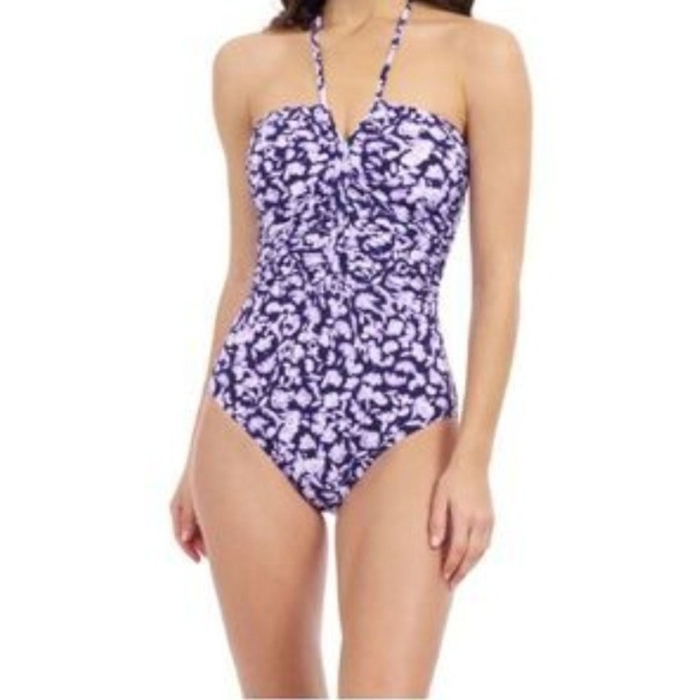 Profile by Gottex Womens Purple Floral Halter One Piece Swimsuit Size 8